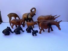11 x Wooden Elephants and other Animals Ebony Hand Carved.