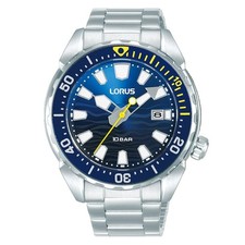 Lorus Watch Mens RH947RX9 Blue Wave Dial 41mm Stainless Steel Quartz