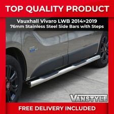 FOR VAUXHALL VIVARO 14>19 76MM LWB 3 STEP SIDE BARS STAINLESS STEEL CHROME STEPS