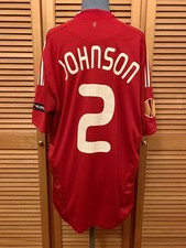 Liverpool 2009-2010 home Europa League Johnson match worn Adidas England shirt