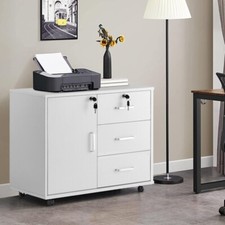 White Office Filing Cabinet Mobile Printer Stand File Storage Drawers Wheels