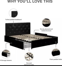 DHP Dakota PU Faux Leather King Bed with 4 Wheeled Storage Under Bed Drawers