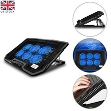 Quiet Laptop Cooler 6 Powerful Fans Gaming Cooling Mat Pad Stand Tilt for 12-17"