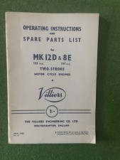 Villiers Mk 12D & 8E Two Stroke Engine Instructions And Spare Parts List 1953