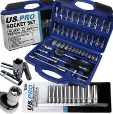 US PRO Sockets & DEEP Socket Set 1/4" Drive Tool Set With Ratchet Torx Hex UJ PZ