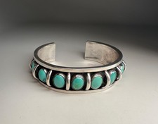 Vintage Native American Sterling Silver & Turquoise Cuff Bracelet Signed V Bebo