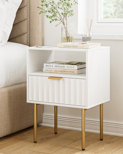 White wooden bedside table - wooden,
