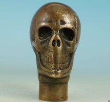 Old Antique Bronze Hand Carved skull Statue Cane Walking Stick Head