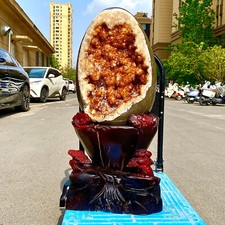 110.6LB Natural citrine cave citrine cluster dinosaur egg decoration+bracket