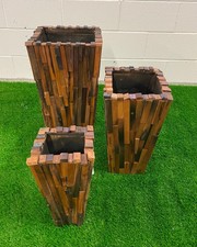 3x Acacia Hardwood Plant Pot