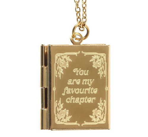 Book locket necklace gold tone - locket,