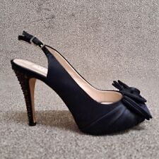 LK Bennett Shoes Black Satin Bow 41 UK 8 Leather 4.5" Jewelled Stiletto Heel