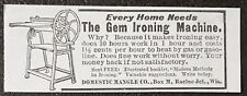 1901 Ad~GEM IRONING MACHINE Flat Laundry Press~Domestic Mangle Co.Racine Jct.Wis