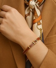 Vintage Hermès Paris Leather Belt Buckle Bangle Bracelet Gold Plated France