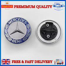 Mercedes-Benz blue Wreath Flat Bonnet Badge Emblem 57mm C E S Class Compatible