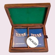Vintage Lined Wooden Playing Card Box With Dealer Puck