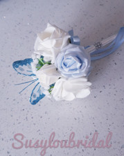 Blue & Ivory Butterfly Wand Flower Girl, Bouquet, Bridesmaids Weddings