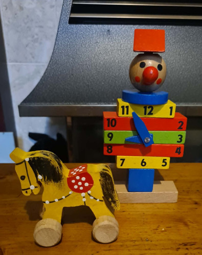 Vintage wooden toy clock - vintage,