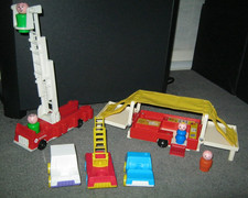 Vintage Fisher Price Fire Engine + Trailer Tent - Plus Extras.