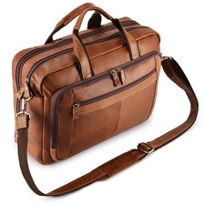 Vintage Men Briefcase Genuine Leather Large Business Travel Work Shoulder Bag