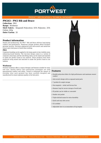 Portwest pw243 pw2 bib - pw2,