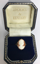 9ct Gold Cameo Carved Shell Lady Portrait Vintage Ring - Size N