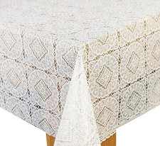 Angel White Lace  PVC Vinyl Wipe Clean Oilcloth Tablecloth