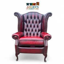 Saxon Oxblood Leather Chesterfield Queen Anne Chair (2) FREE DELIVERY