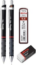 Rotring Tikky Mechanical Pencil Ballpoint Eraser & Lead Refills Set, Black - NEW