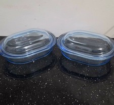 2x Vintage Blue Tinted Pyrex