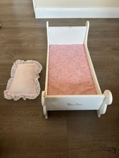 Rare Vintage Silver Cross Dolls White Wooden Bed & Mattress Set