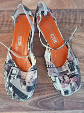 Rave Kitten Heels 39 UK6 VINTAGE Straps Sepia Brown Cream Fashion Model Images 