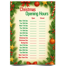 Christmas Shop Opening Hours And Times Poster Notice Sign Closing Times Hours