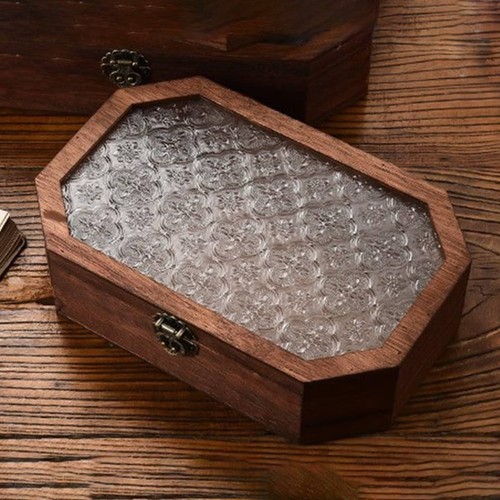 Glass top wooden box lidded - glass,