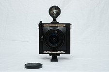 Alvandi 5x4 camera with Schneider 75mm 5.6 viewfinder, focus loup and 6x12 back