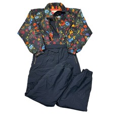 Vintage Ski Suit One Piece Floral Apres Retro Snow 90s Black Womens UK14 IT46