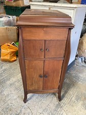 Vintage Antique Brown Wooden Cabinet with Lift Up Top 4 Doors Project TLC Drinks