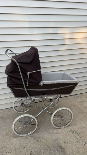 Vintage brown baby carriage - vintage,
