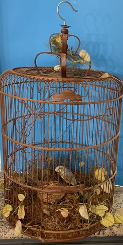 Vtg bird cage large bamboo - -bird, bamboo-