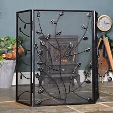 Black Three Fold Fire Guard with Leaf Detailing - 100cm