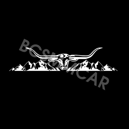 Mountain longhorn cow decal - mountain,
