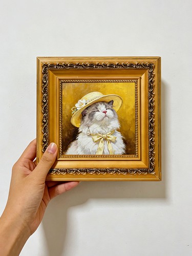 Ragdoll cat yellow straw hat - cat,