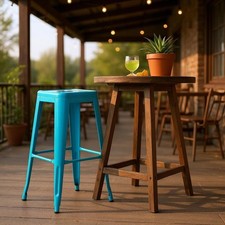 Blue Metal Tolix Style Stacking Bar Stool Metal Industrial Kitchen Cafe