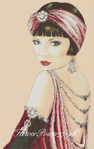Art deco lady cross - deco, stitch