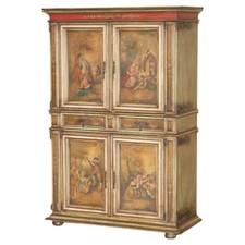 OAK ITALIAN PAINTED ARMORIAL COAT OF ARMS MEDIA TV CUPBOARD OR DRINKS CABINET