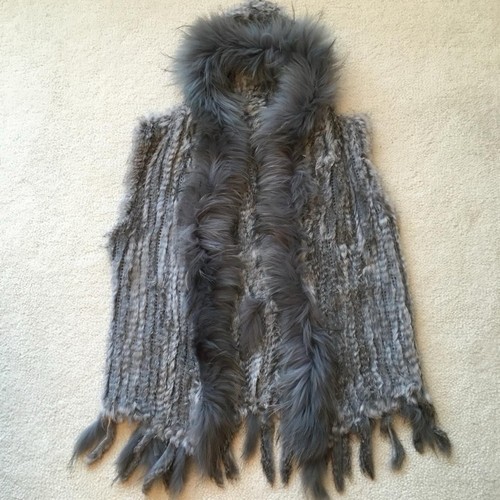 Genuine grey rabbit fur gilet - fur,