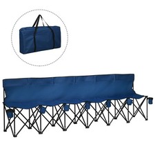 Outsunny 6 Seater Folding Bench Camping Chair with Cup Holder, Blue