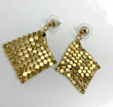 Gold Tone Chain Liquid Mesh Earrings Dangle Drop Pierced Ears Chainmail Runway