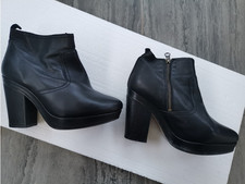 Topshop black leather platform ankle boots high heels uk 6