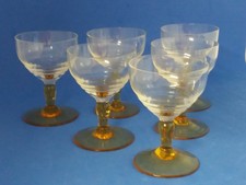 SET of 6 Art Deco COCKTAIL GLASSES - AMBER STEM/FOOT